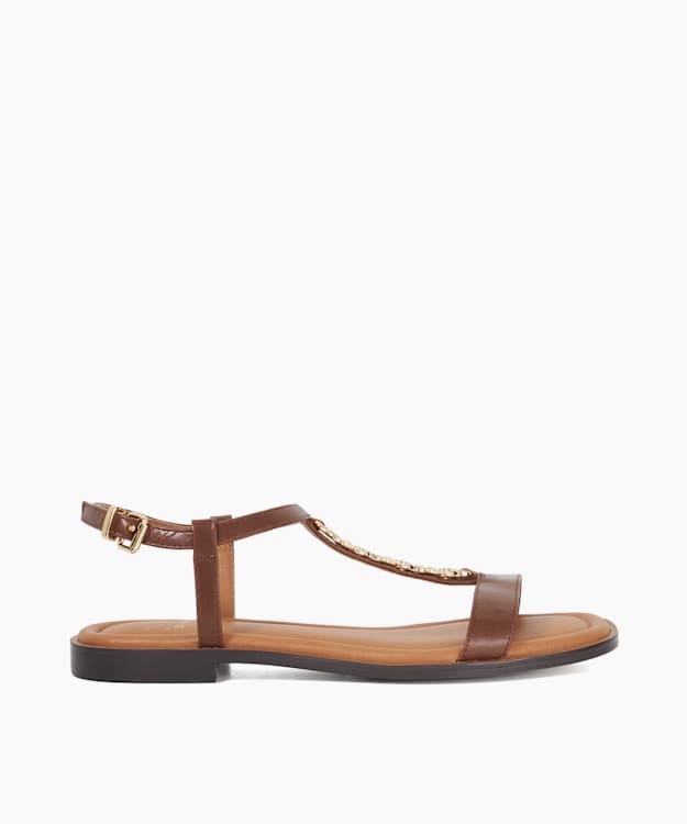 dune london Lollipops - Brown Leather Chain Detail Open Toe Sandals