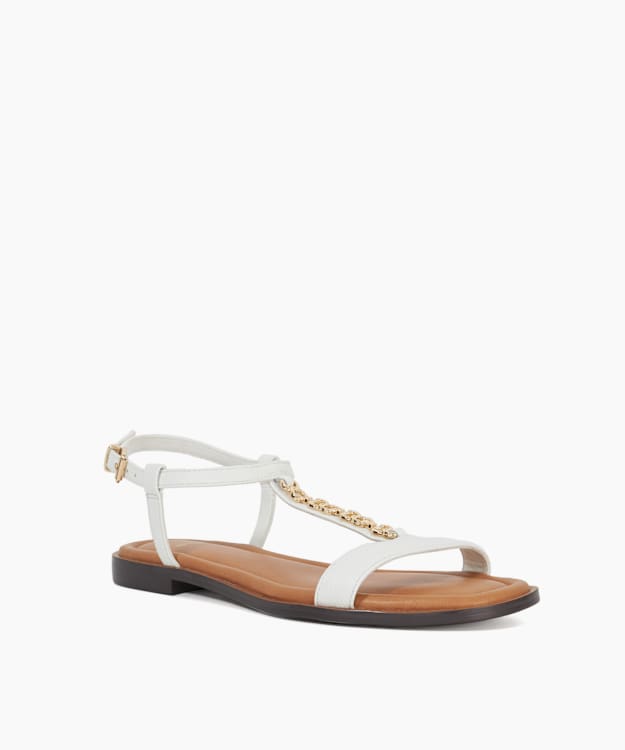 Dune London Lollipops - White Leather Chain Detail Open Toe Sandals