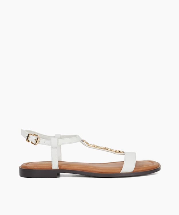 dune london Lollipops - White Leather Chain Detail Open Toe Sandals