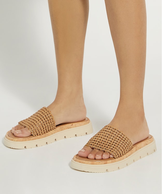 Dune London Looners - Natural Raffia Wedge Flatform Slider