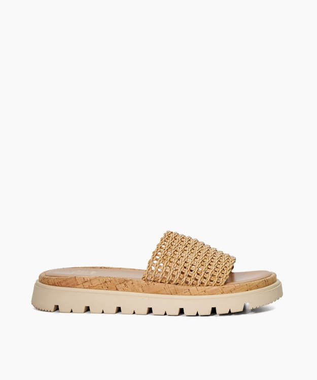 dune london Looners - Natural Raffia Wedge Flatform Slider