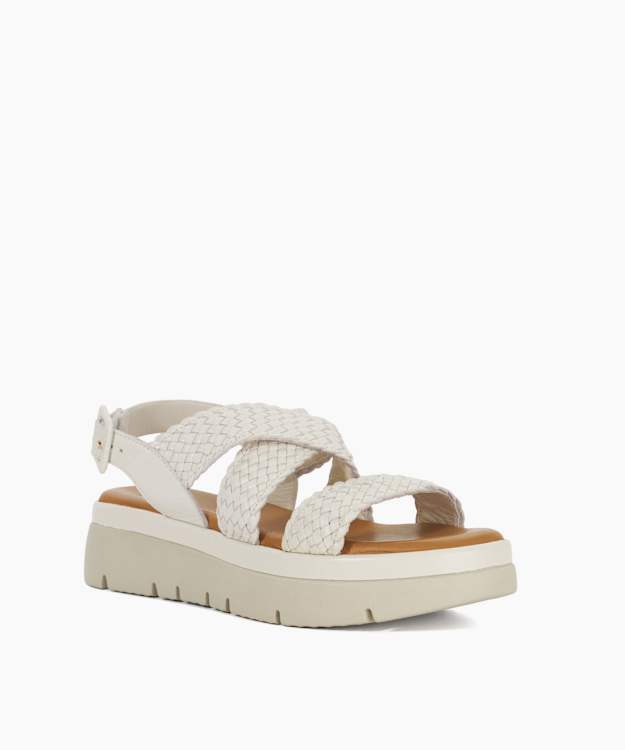 Dune London Lorro - White Woven Open Toe Flatform Sandals