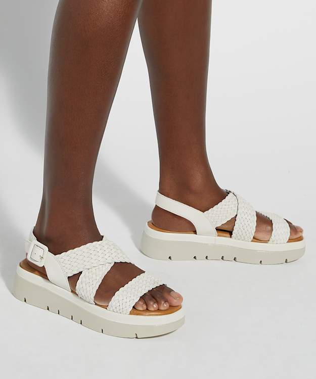 Dune London Lorro - White Woven Open Toe Flatform Sandals