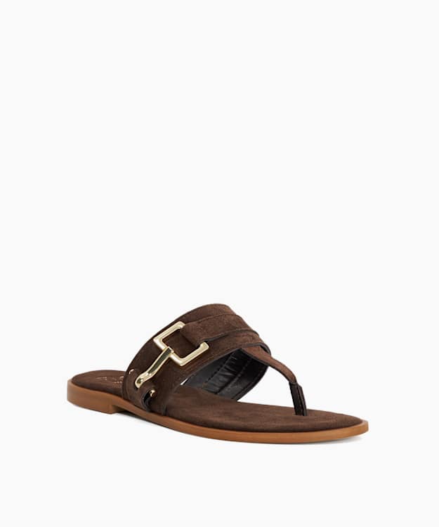Dune London Lotica - Brown Toe Post Sandal With Metal Buckle