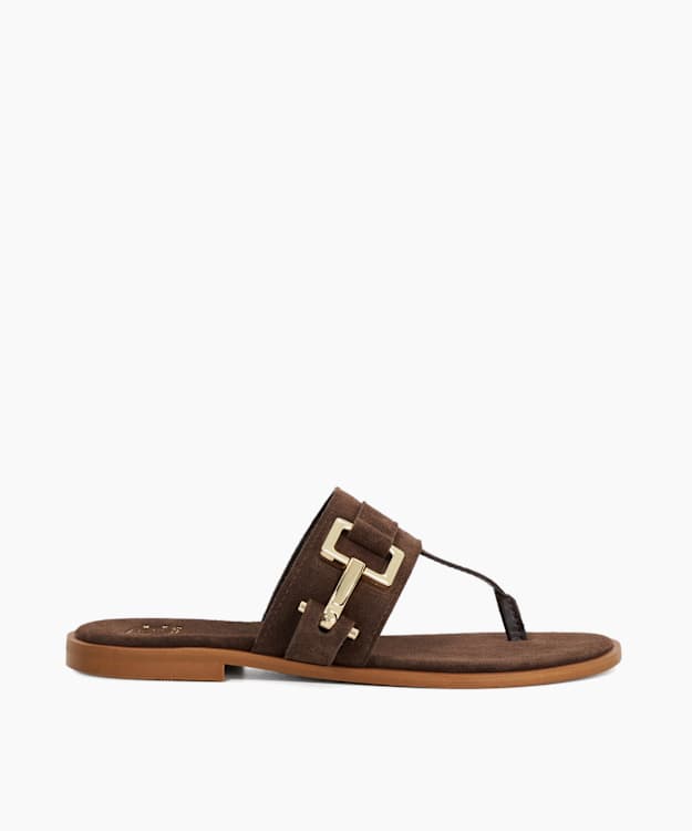 dune london Lotica - Brown Toe Post Sandal With Metal Buckle