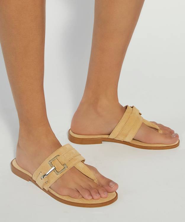 Dune London Lotica - Sand Toe Post Sandal With Metal Buckle