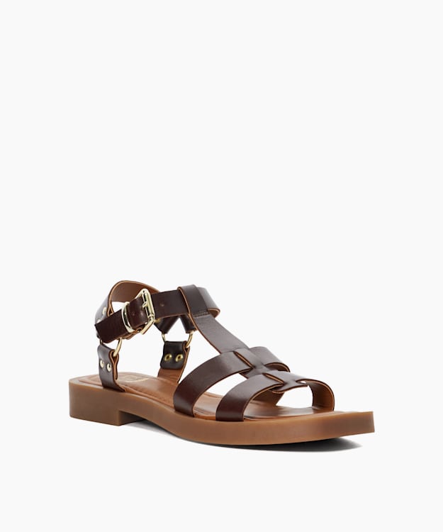 Dune London Loto - Dark Tan Leather Gladiator Sandals