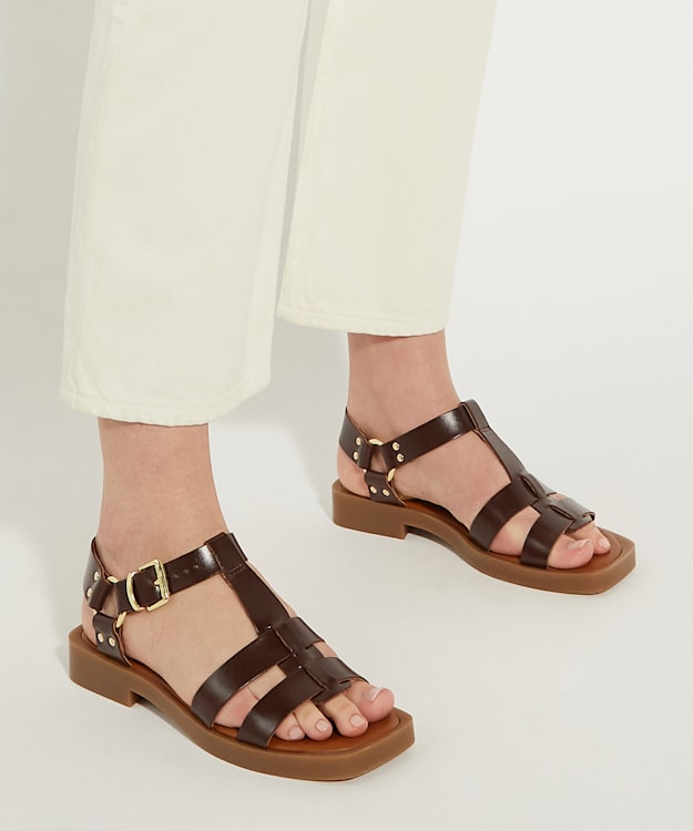 Dune London Loto - Dark Tan Leather Gladiator Sandals