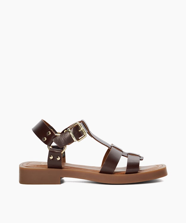 dune london Loto - Dark Tan Leather Gladiator Sandals