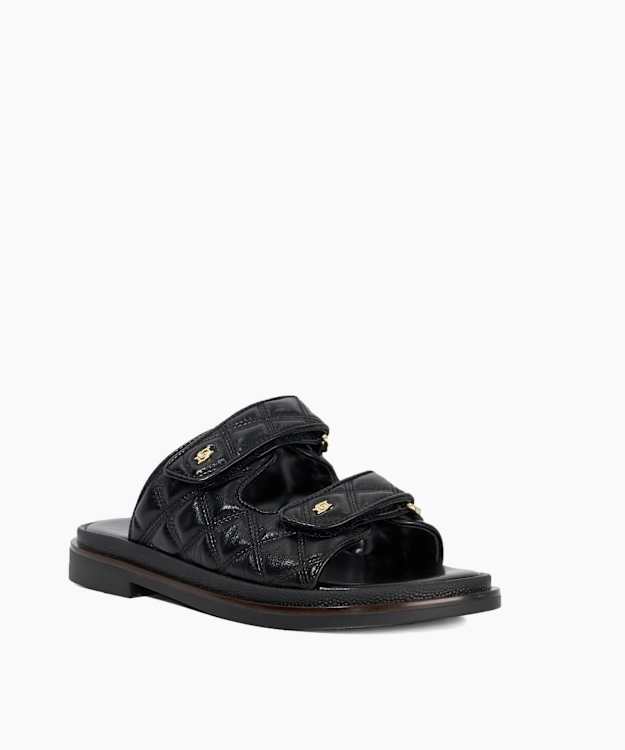 Dune London Lottais - Black Quilted Double Strap Sandals