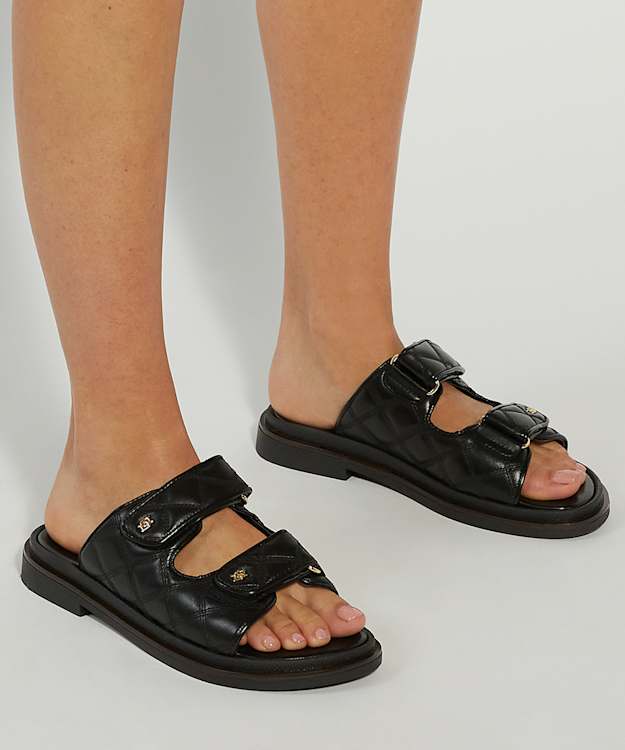 Dune London Lottais - Black Quilted Double Strap Sandals