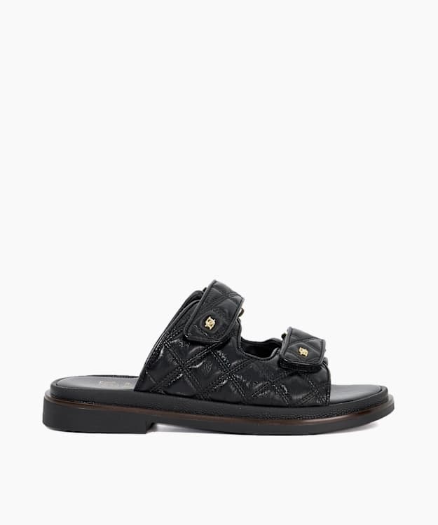 dune london Lottais - Black Quilted Double Strap Sandals