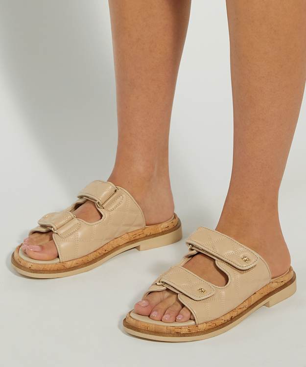 Dune London Lottais - Camel Quilted Double Strap Sandals