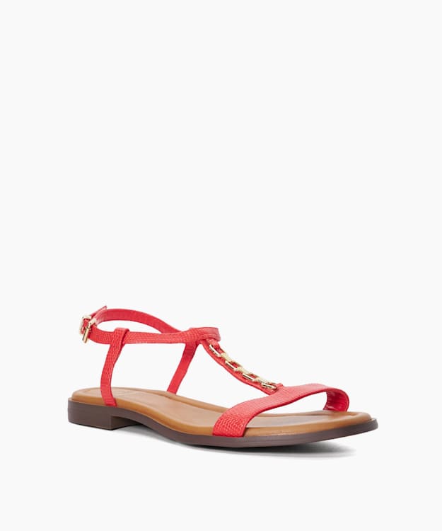 Dune London Lottys - Red Chain Detail Croc-Effect Flat Sandals