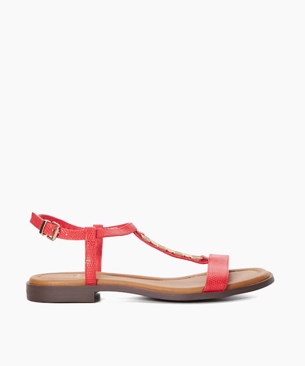 dune london Lottys - Red Chain Detail Croc-Effect Flat Sandals