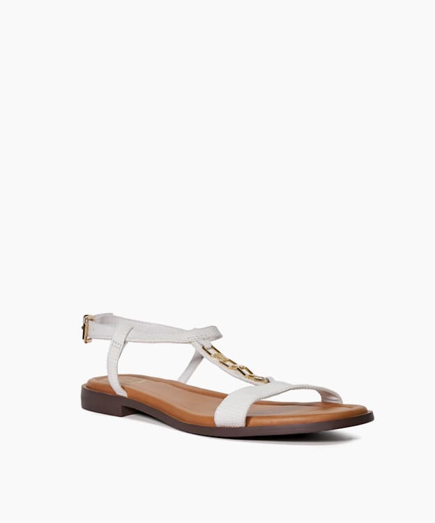 Dune London Lottys - White Chain Detail Croc-Effect Flat Sandals