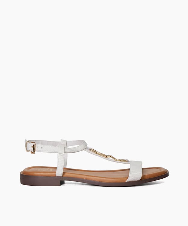 dune london Lottys - White Chain Detail Croc-Effect Flat Sandals