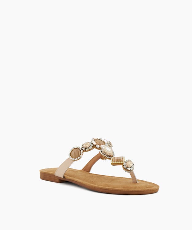 Dune London Louise - Ecru Jewel-Toe-Post Flat Sandals
