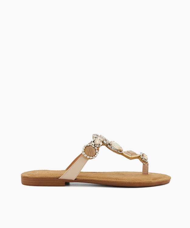 dune london Louise - Ecru Jewel-Toe-Post Flat Sandals