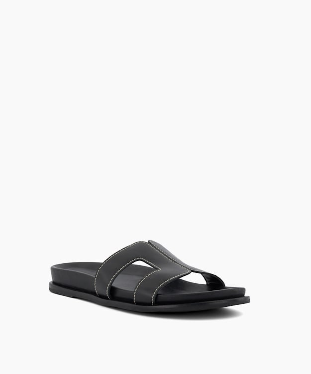 Dune London Loupa - Black Topstitch-Detail Comfort-Footbed Slider Sandals