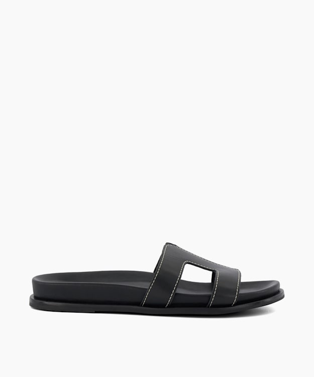 dune london Loupa - Black Topstitch-Detail Comfort-Footbed Slider Sandals