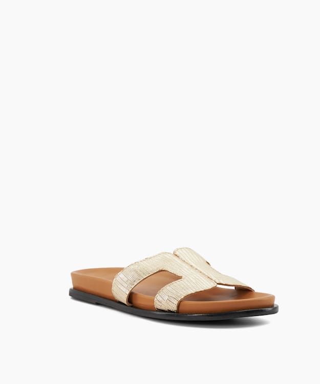 Dune London Loupa - Gold Topstitch-Detail Comfort-Footbed Slider Sandals