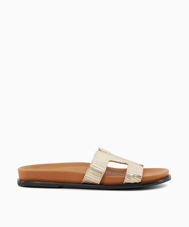 dune london Loupa - Gold Topstitch-Detail Comfort-Footbed Slider Sandals