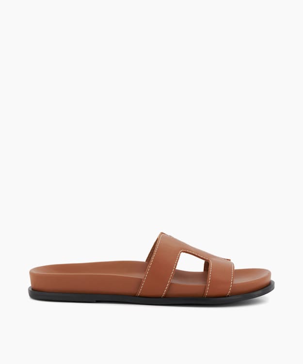 dune london Loupa - Tan Comfort-Footbed Flat Leather Sandals