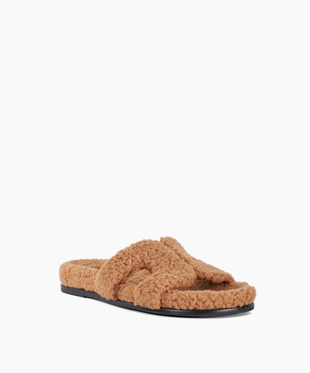 Dune London Loupa - Tan Topstitch-Detail Comfort-Footbed Slider Sandals