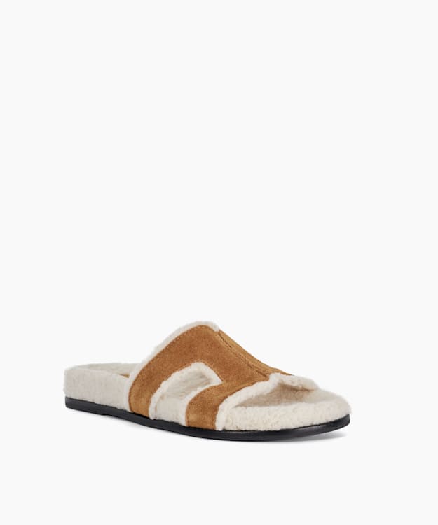 Dune London Loupa - Tan Topstitch-Detail Comfort-Footbed Slider Sandals
