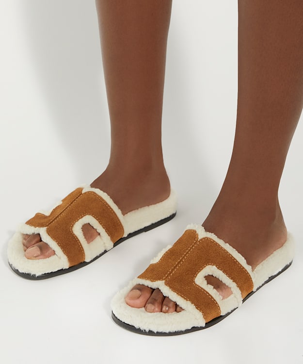 Dune London Loupa - Tan Topstitch-Detail Comfort-Footbed Slider Sandals