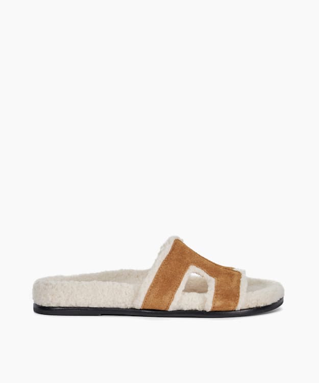 dune london Loupa - Tan Topstitch-Detail Comfort-Footbed Slider Sandals