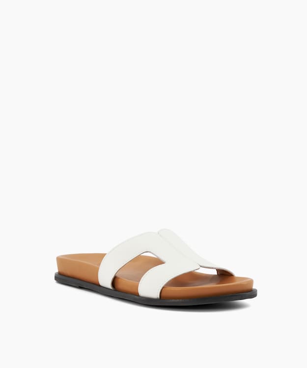 Dune London Loupa - White Topstitch-Detail Comfort-Footbed Slider Sandals