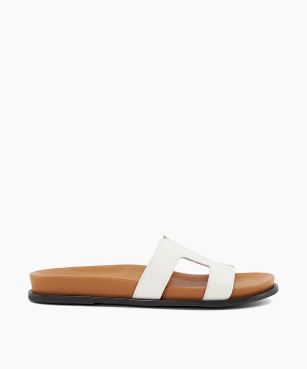 dune london Loupa - White Topstitch-Detail Comfort-Footbed Slider Sandals