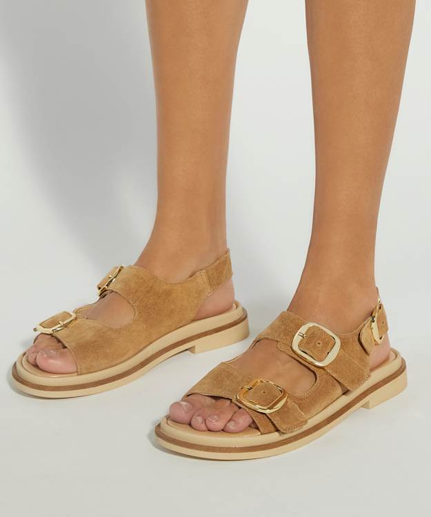 Dune London Luckles - Sand Suede Triple Buckle Sandals