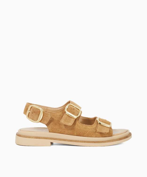 dune london Luckles - Sand Suede Triple Buckle Sandals