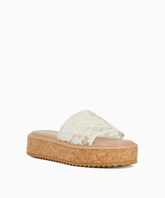 Dune London Luffit - Cream Open Toe Wedge Heel Sandals