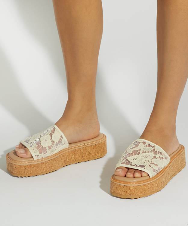 Dune London Luffit - Cream Open Toe Wedge Heel Sandals