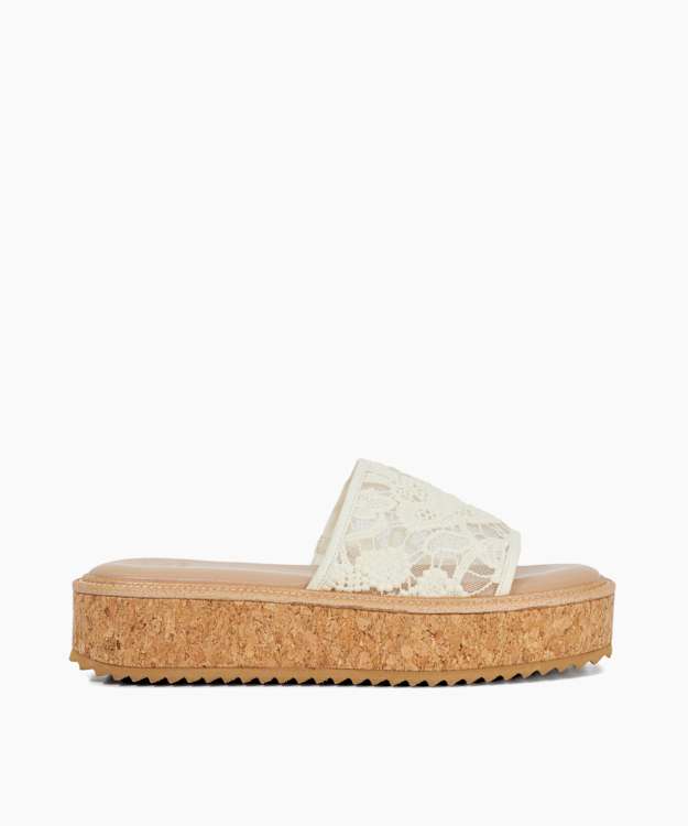 dune london Luffit - Cream Open Toe Wedge Heel Sandals