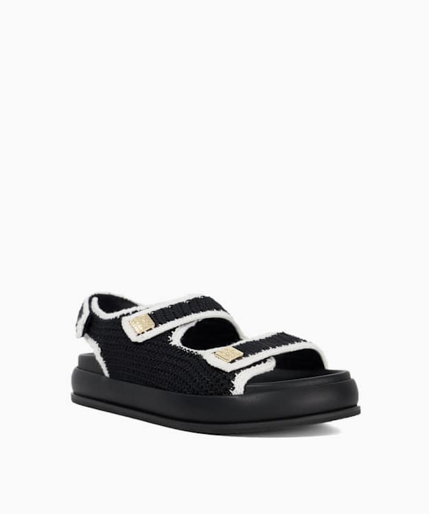 Dune London Luffle - Black Double Strap Open Toe Flatform Sandals