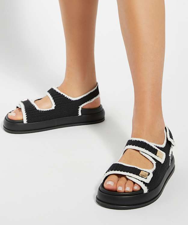 Dune London Luffle - Black Double Strap Open Toe Flatform Sandals