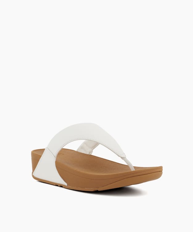 Dune London Lulu 2 - White Toe-Post Leather Low-Wedge Sandals