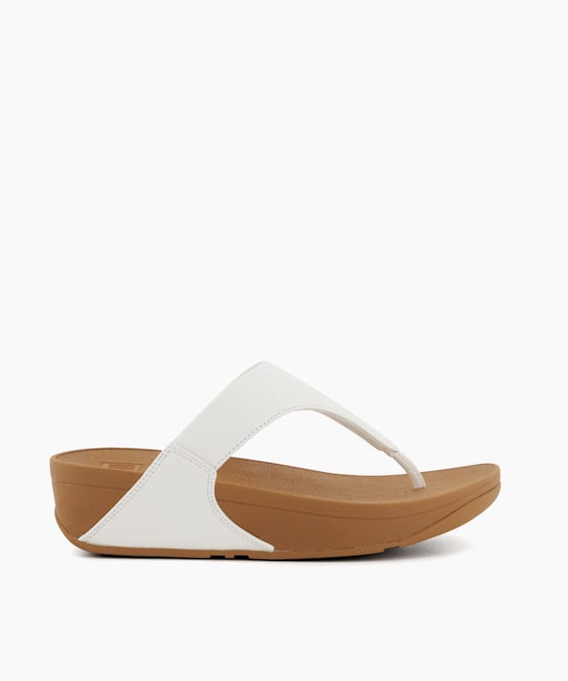 dune london Lulu 2 - White Toe-Post Leather Low-Wedge Sandals