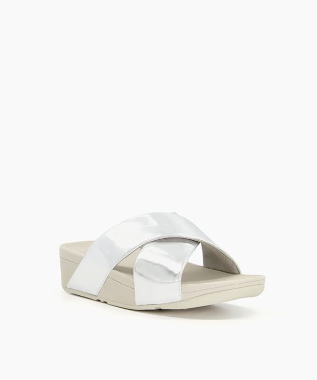 Dune London Lulu Cross Slid - Silver Cross Strap Slider Sandals