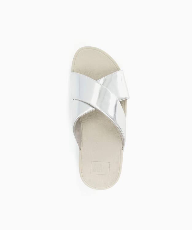 Dune London Lulu Cross Slid - Silver Cross Strap Slider Sandals