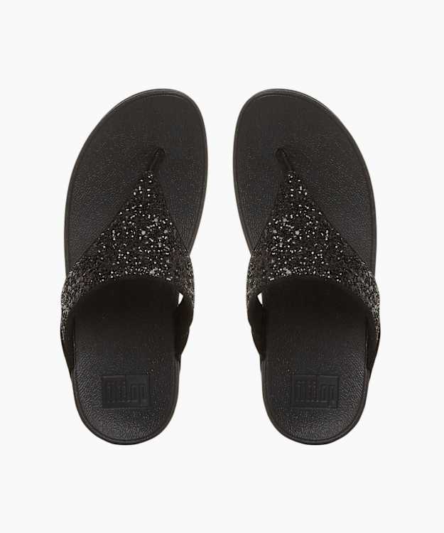 Dune London Lulu Glitter - Black Glitter Toe Post Sandals