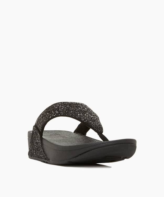 dune london Lulu Glitter - Black Glitter Toe Post Sandals