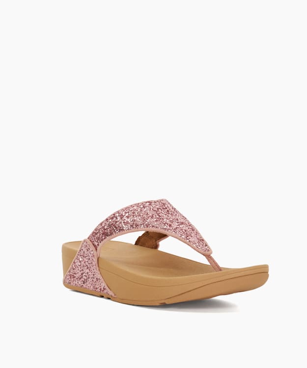 Dune London Lulu Glitterbal - Pink Glitter Toe Post Wedge Sandals