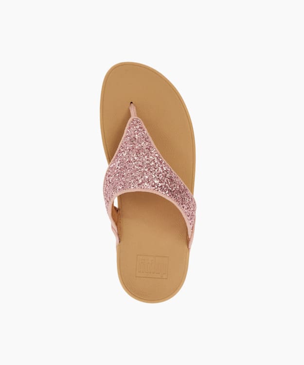 Dune London Lulu Glitterbal - Pink Glitter Toe Post Wedge Sandals
