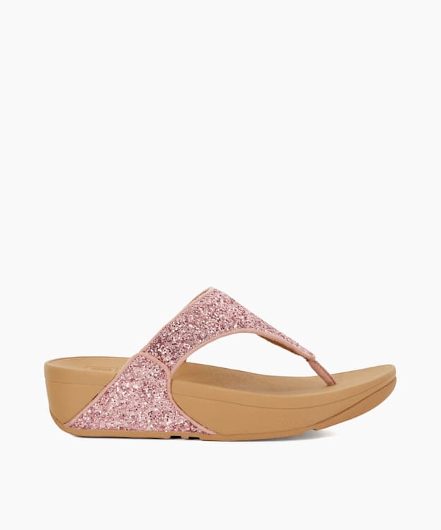dune london Lulu Glitterbal - Pink Glitter Toe Post Wedge Sandals